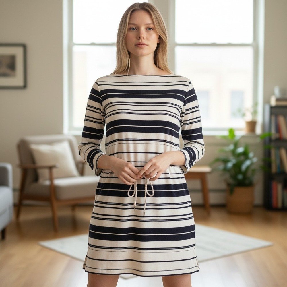 Ralph Lauren Sport Women Striped Cotton Drawstring Boat Dress M (WK58)